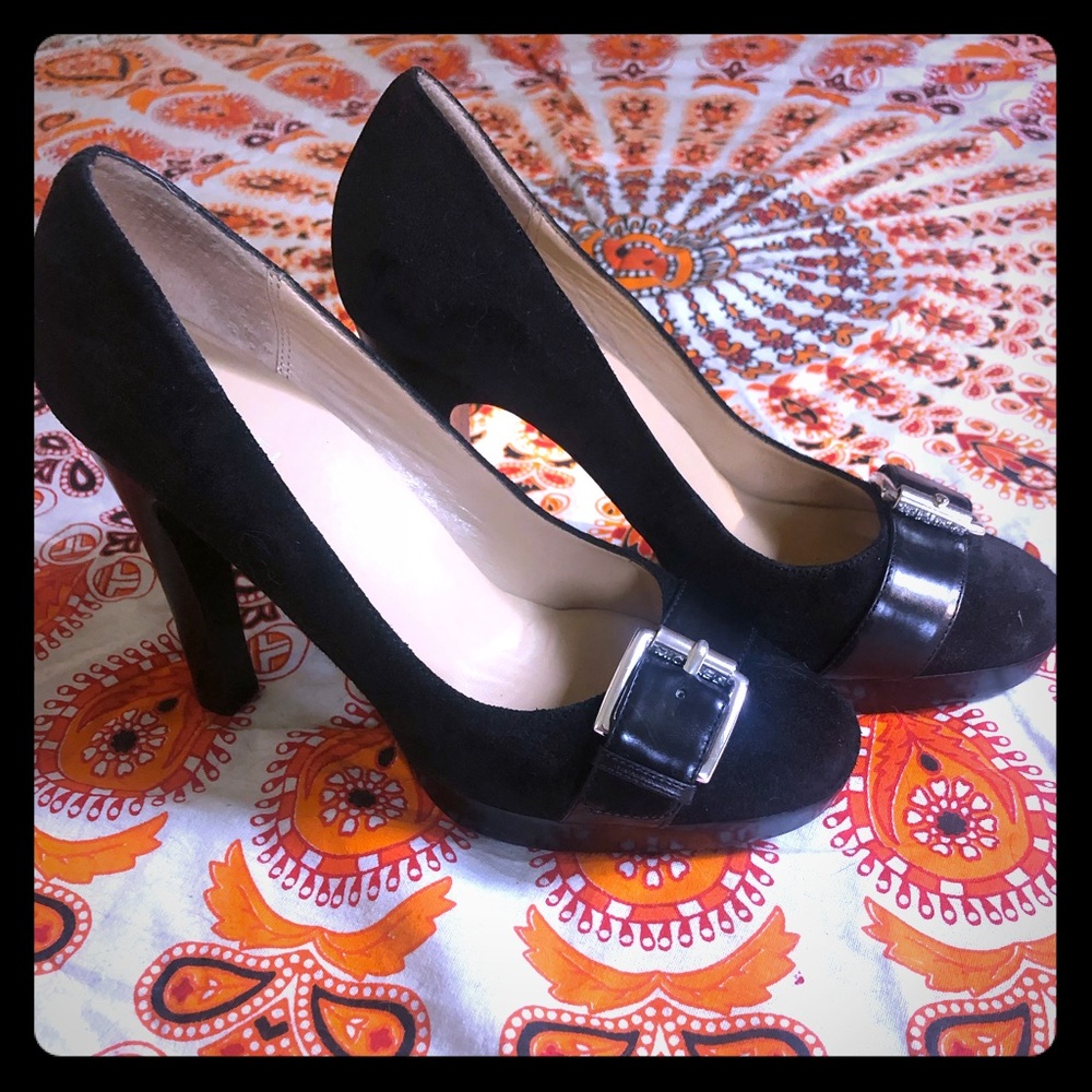 Michael Kors suede platform buckle heels